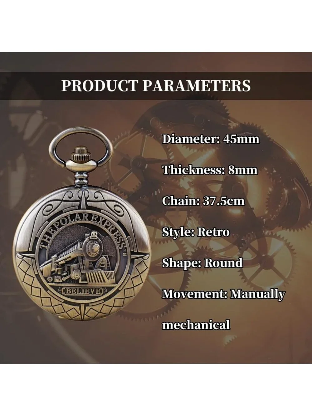Mens Gold Bronze Railroad Skeleton Roman Numerals Hollow Mechanical Pocket Watch